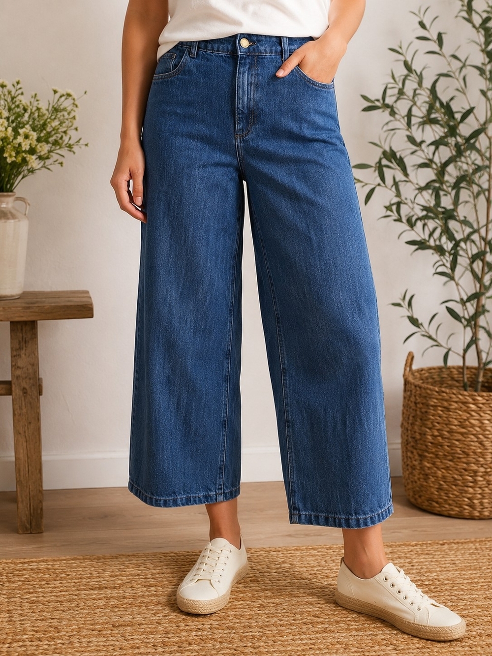 Seasalt Cornwall Barnes Crops Wide Leg Organic Cotton Jeans US 10 Blue